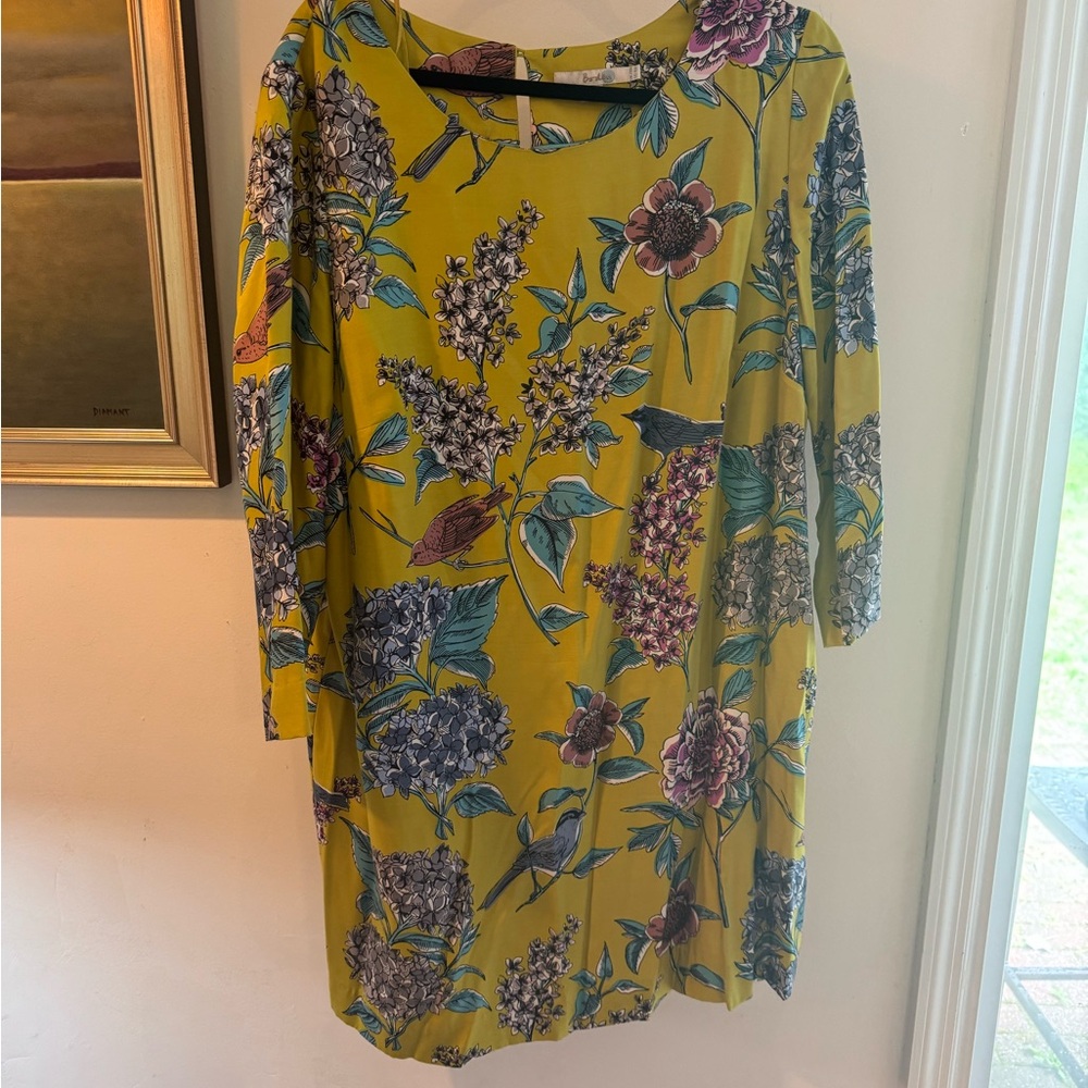 Boden Long Sleeve Floral Dress in Mustard and Purple
